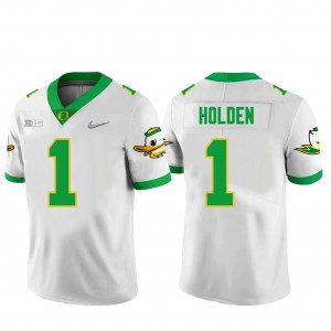 Men Football University of Oregon #1 Traeshon Holden Game Jersey - White
