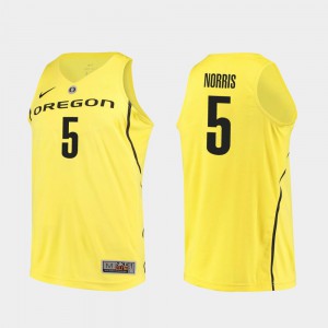 Men's #5 Authentic Oregon Duck Basketball Miles Norris college Jersey - Yellow